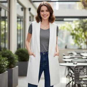 YAS Longline Sleeveless Blazer White Vest